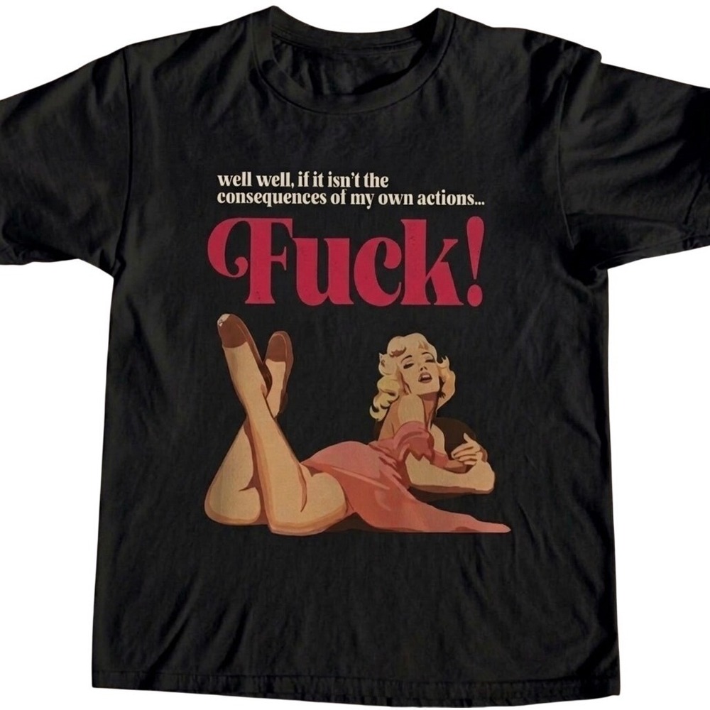 Consequences Of My Own Actions Graphic T-Shirt Pin Up Girl Black Cotton Tee